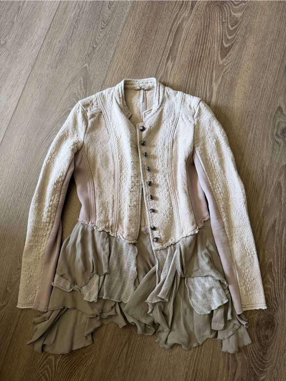 Free People Cream and Taupe Layered Ruffle Jacket
